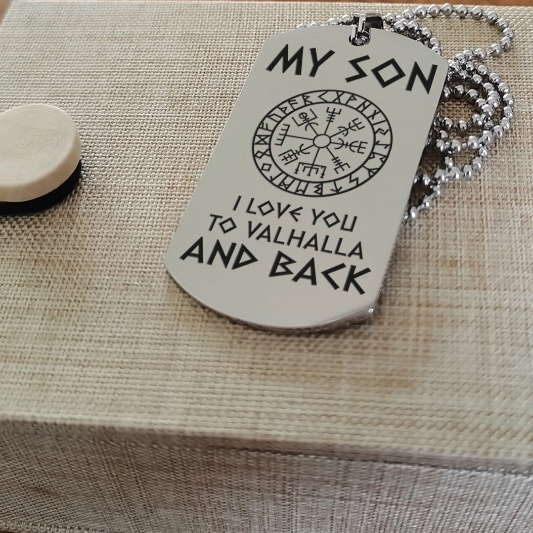 Viking engraved double sided dog tag dad to son i love you to valhalla and back