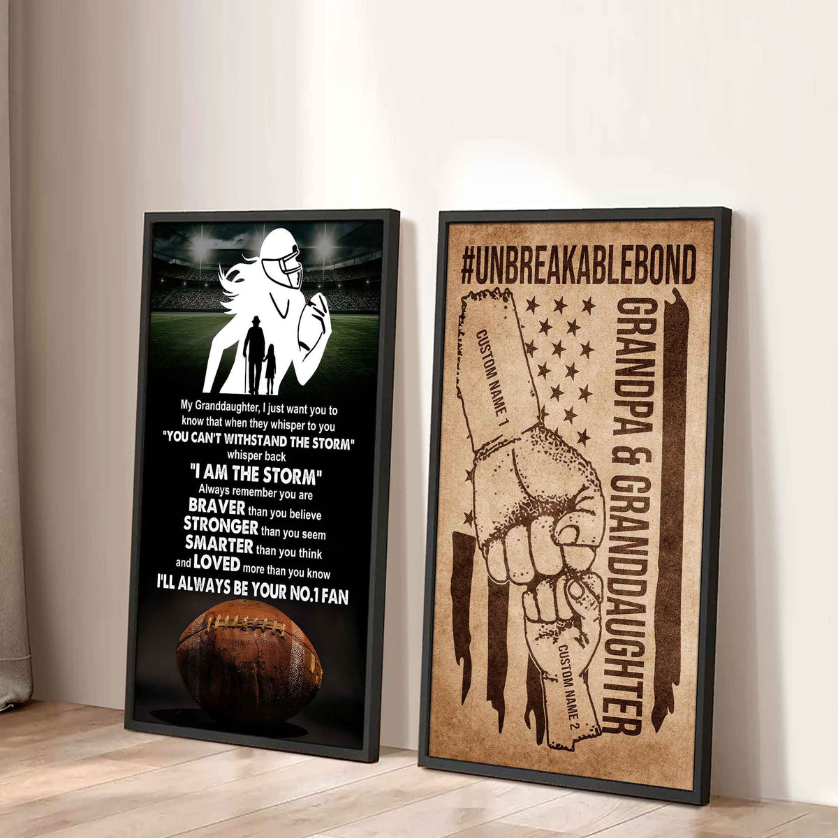 Grandpa And Granddaughter UnBreakable Bond - 2 Piece Canvas Wall Art - Whisper Back I'm The Storm