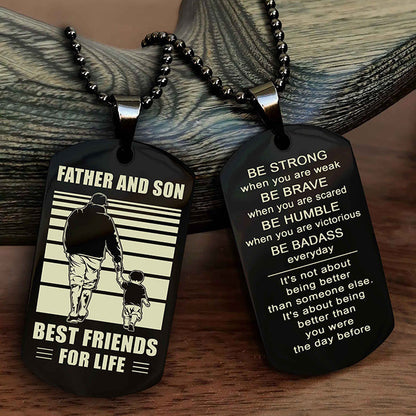 Viking Personalized Double Sided Dog Tag Silver To My Son I Love You - Be Strong When You Are Weak Gift From Dad To Son