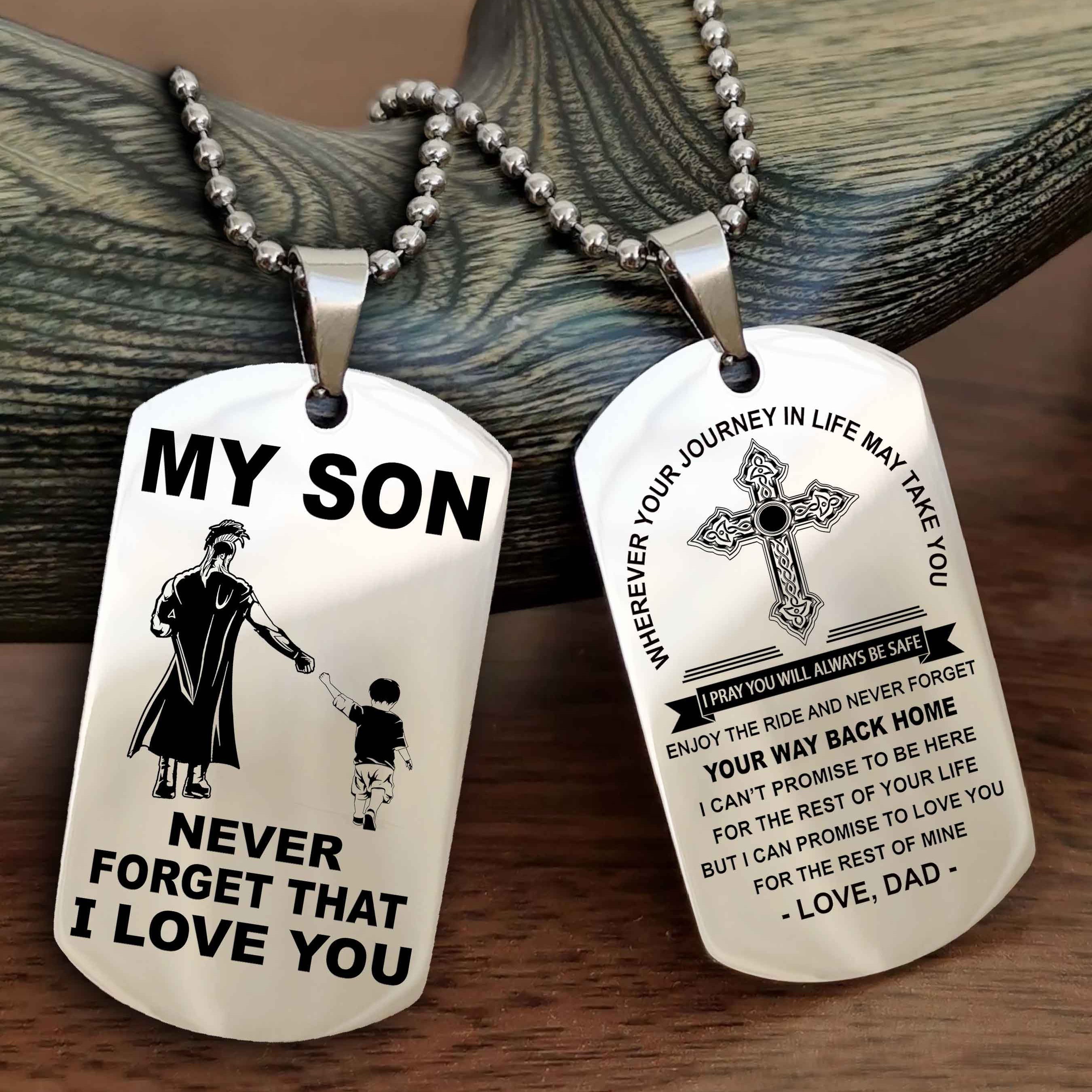 DRB Cross Double Sided Dog Tag To My Son Never Forget That I Love You - Gift For Son Never Forget Your Way Back Home