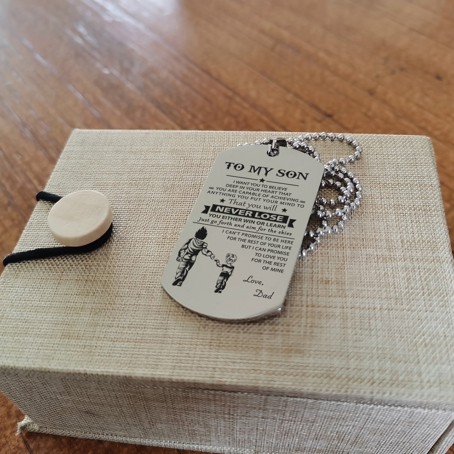 Customizable engraved black dog tag dad to son never lose