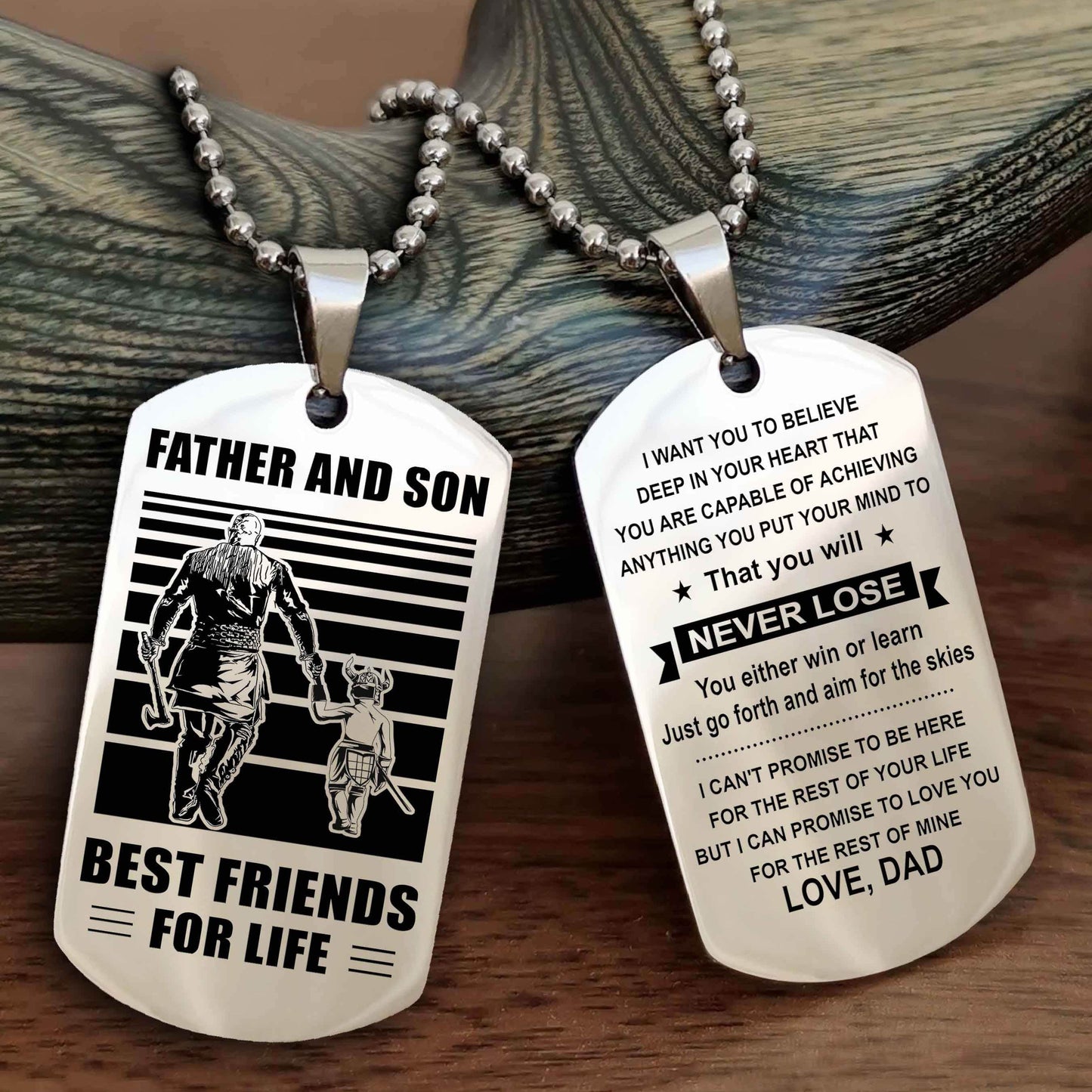 DRB Personalized Double Sided Dog Tag Silver To My Son I Love You - You Will Never Lose You Either Win Or Learn From Dad To Son