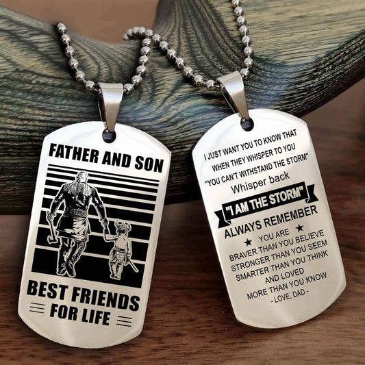 Viking Personalized Double Sided Dog Tag Silver To My Son I Love You - Whisper Back I'm The Storm