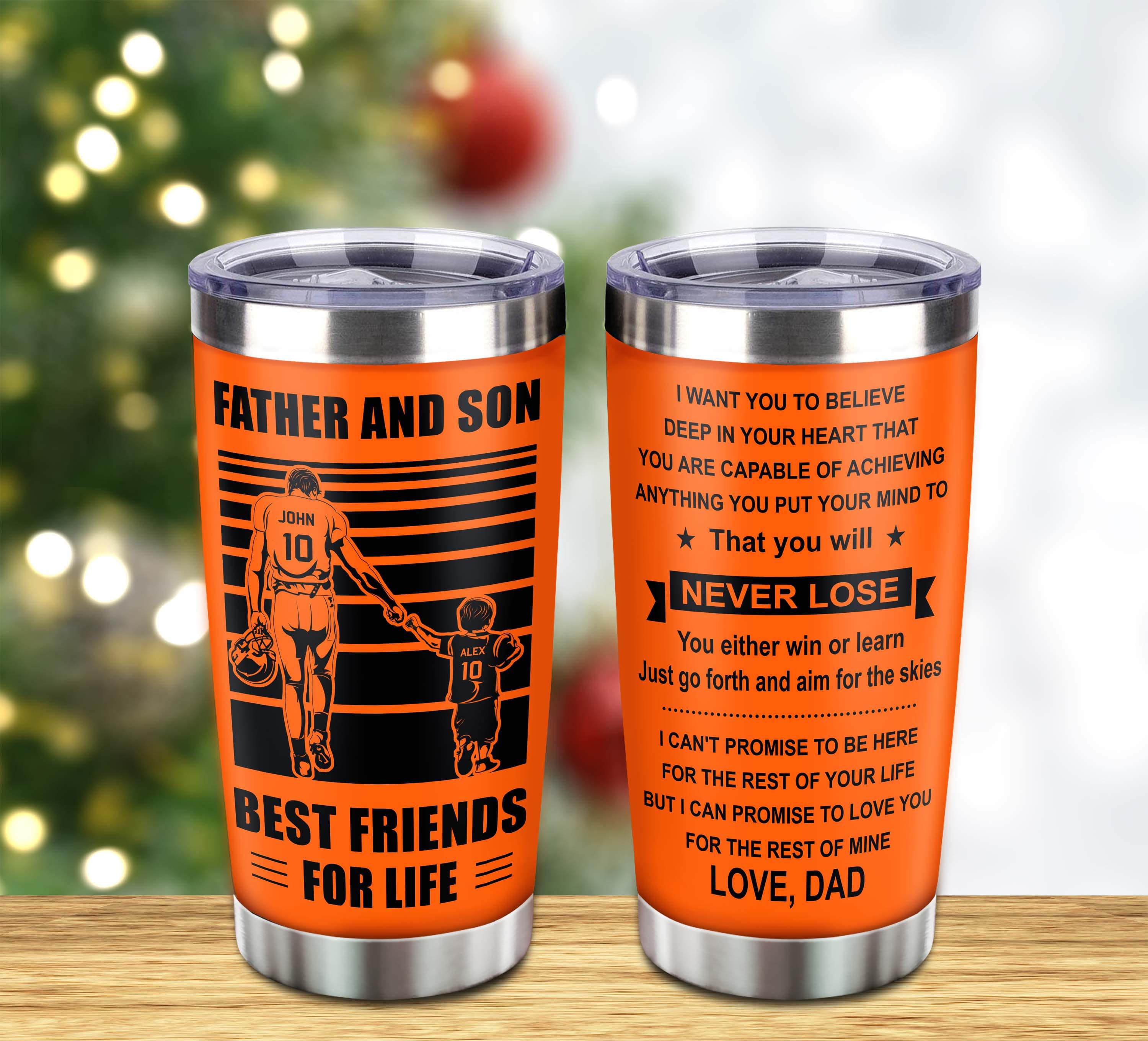 Customizable American Football Tumbler, Gifts From Dad To Son Father And Son Best Friend For Life With Inspriration Message