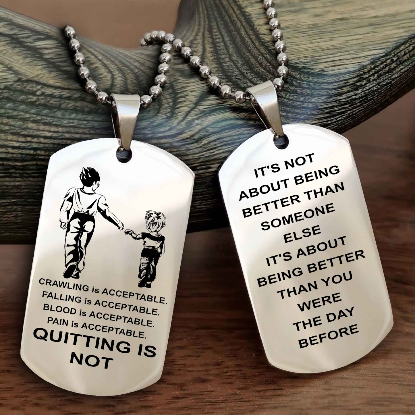 DRB Double Side Dog Tag For Your Friend Quiting Is Not - It's Not About Being Better Than Someone Else