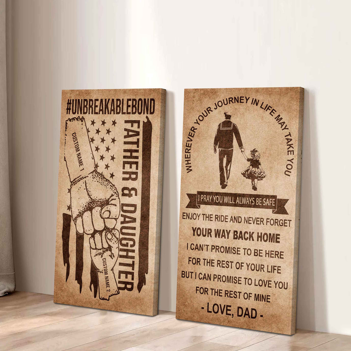 Father And Daughter UnBreakable Bond - 2 Piece Canvas Wall Art Black Floating Frame - Never Forget Your Way Back Home