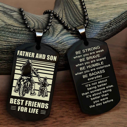 Viking Personalized Double Sided Dog Tag Silver To My Son I Love You - Be Strong When You Are Weak Gift From Dad To Son