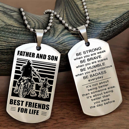 Viking Personalized Double Sided Dog Tag Silver To My Son I Love You - Be Strong When You Are Weak Gift From Dad To Son