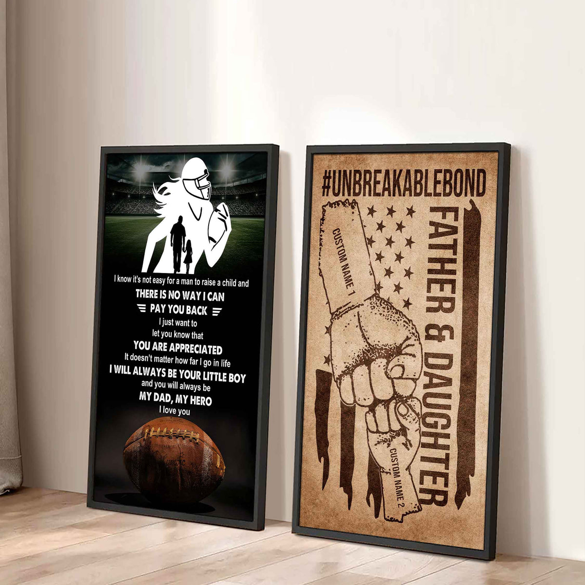 To My Dad UnBreakable Bond - 2 Piece Canvas Wall Art - I Know It's Not Easy To Raise
