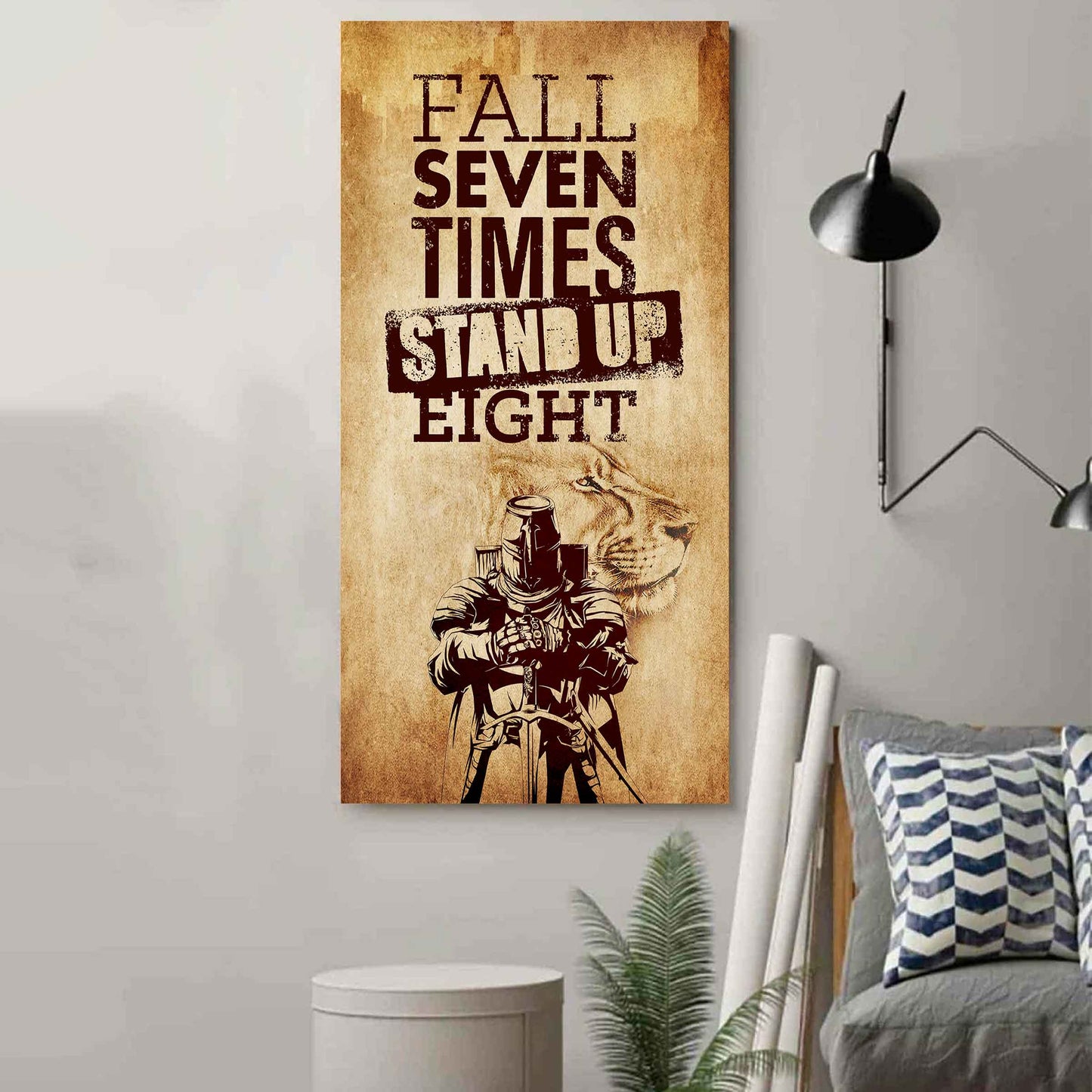 Warrior Fall Down Seven Times Stand Up Eight Poster Canvas Motivation Canvas Gift For You