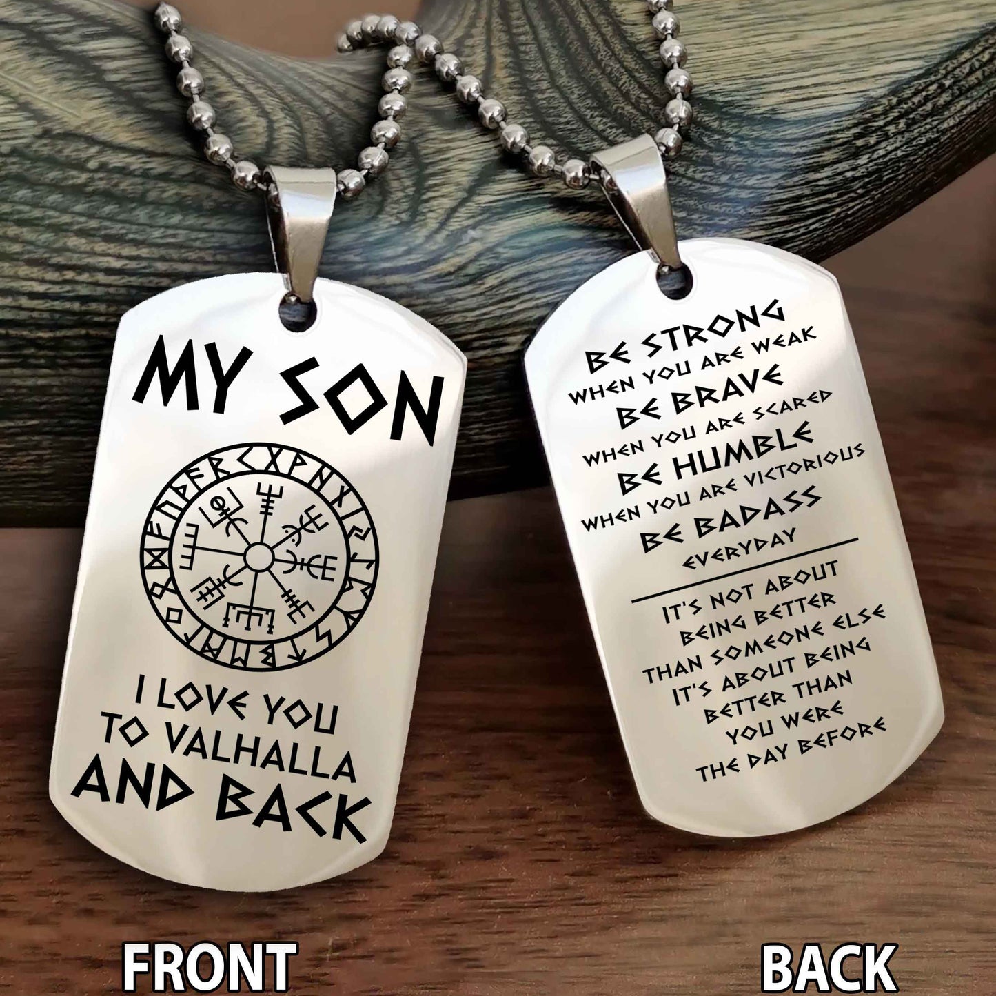 Viking engraved double sided dog tag bracelet dad to son