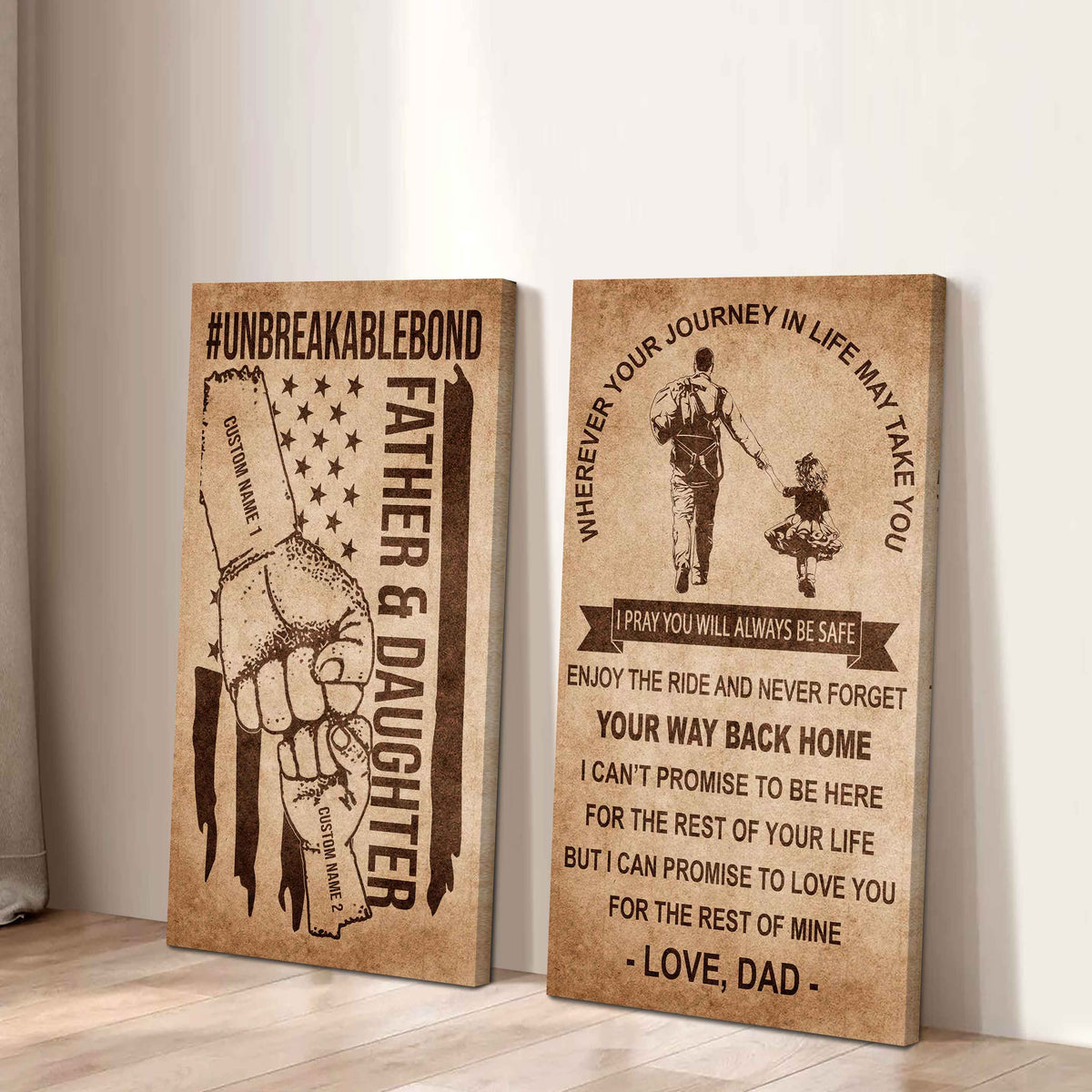 Father And Daughter UnBreakable Bond - 2 Piece Canvas Wall Art Black Floating Frame - Never Forget Your Way Back Home