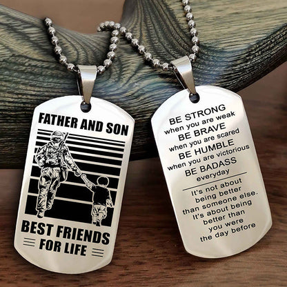 Viking Personalized Double Sided Dog Tag Silver To My Son I Love You - Be Strong When You Are Weak Gift From Dad To Son