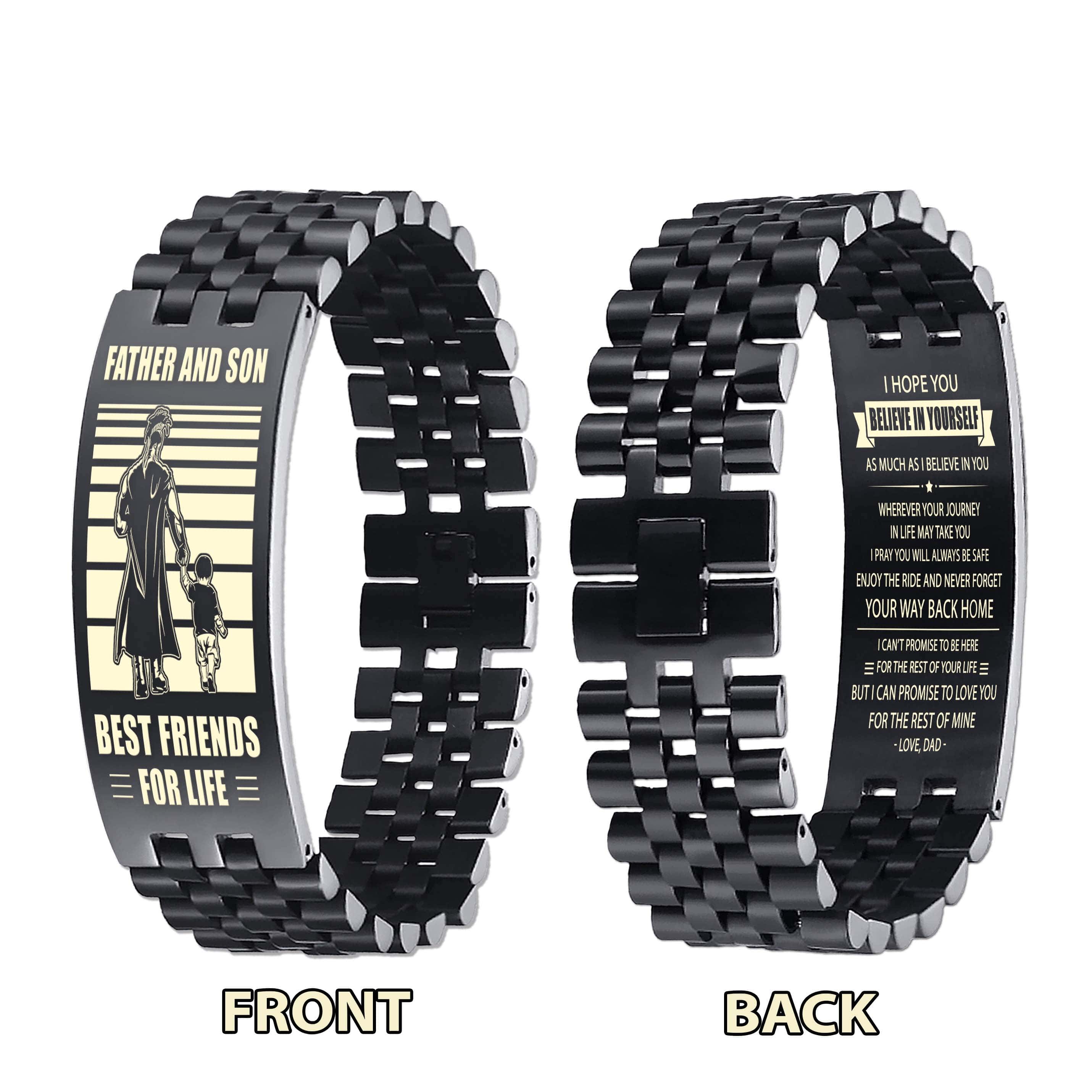 STO Samurai Personalized Double Sided Bracelet Father And Son Best Friends For Life - Message on the back side