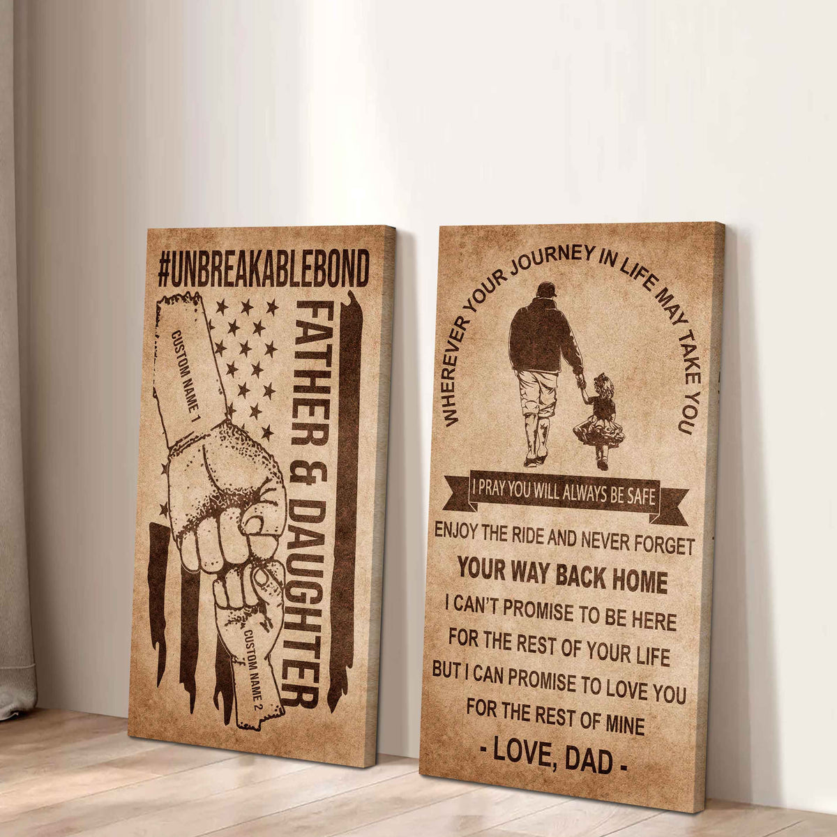 Father And Daughter UnBreakable Bond - 2 Piece Canvas Wall Art Black Floating Frame - Never Forget Your Way Back Home