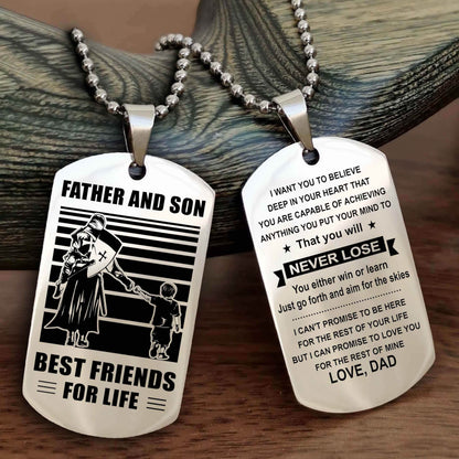 DRB Personalized Double Sided Dog Tag Silver To My Son I Love You - You Will Never Lose You Either Win Or Learn From Dad To Son