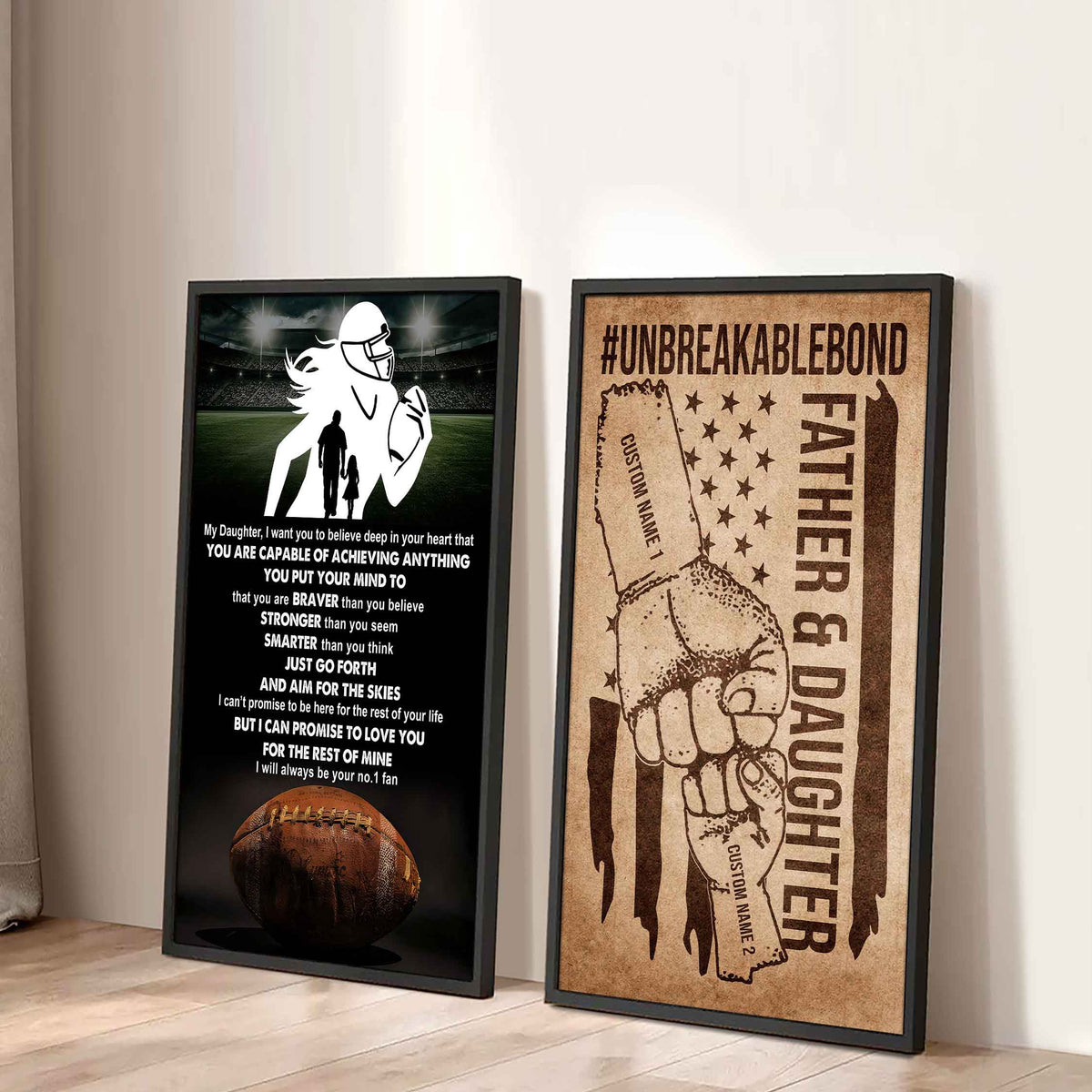 Father And Daughter UnBreakable Bond - 2 Piece Canvas Wall Art - That You Are Braver Than You Believe And Loved More Than You Know