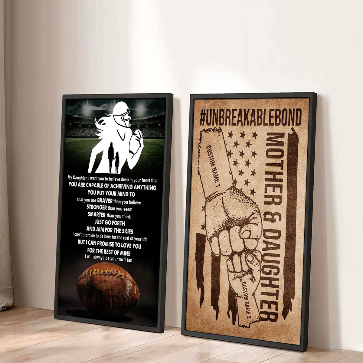Mother And Daughter UnBreakable Bond - 2 Piece Canvas Wall Art - That You Are Braver Than You Believe And Loved More Than You Know
