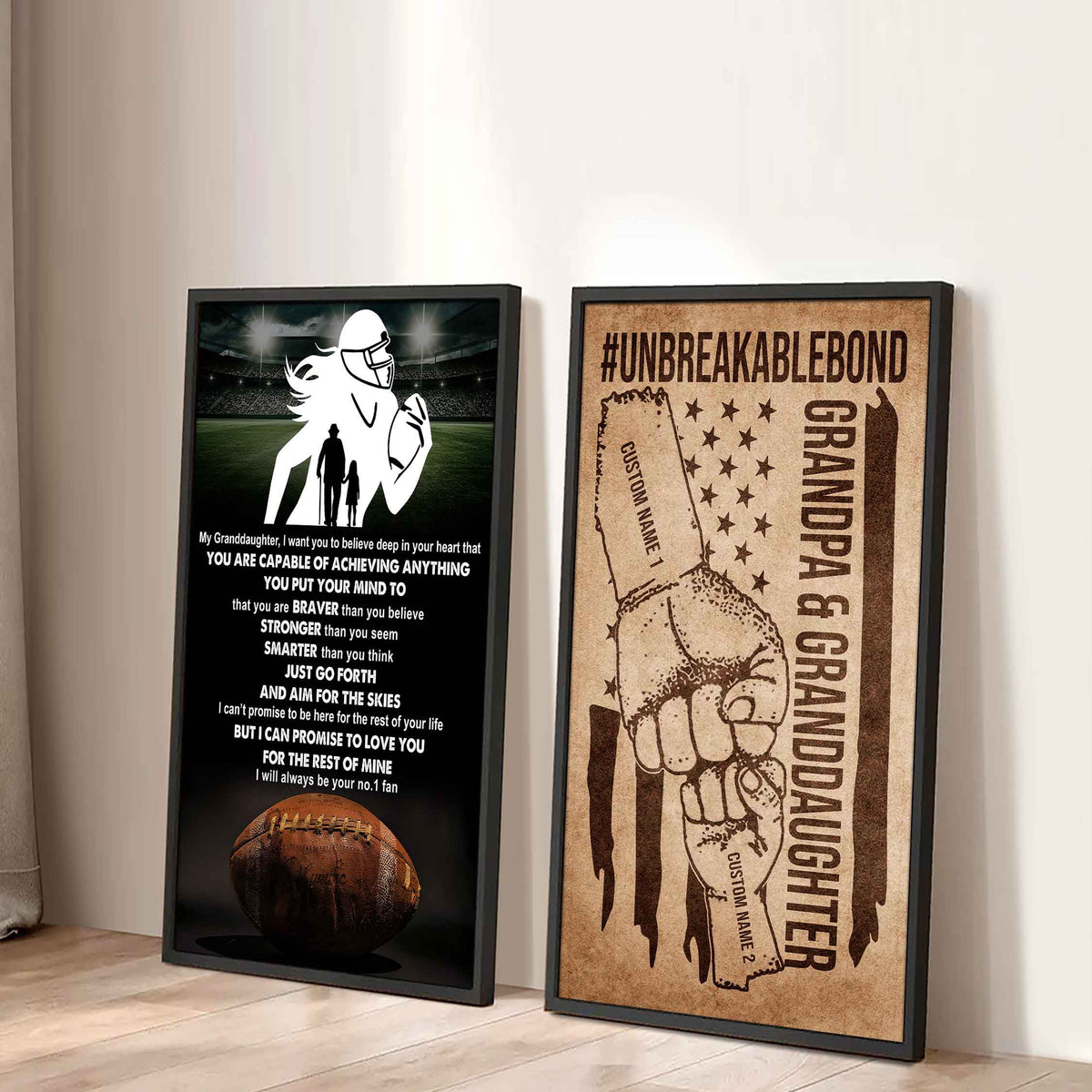 Grandpa And Granddaughter UnBreakable Bond - 2 Piece Canvas Wall Art - That You Are Braver Than You Believe And Loved More Than You Know