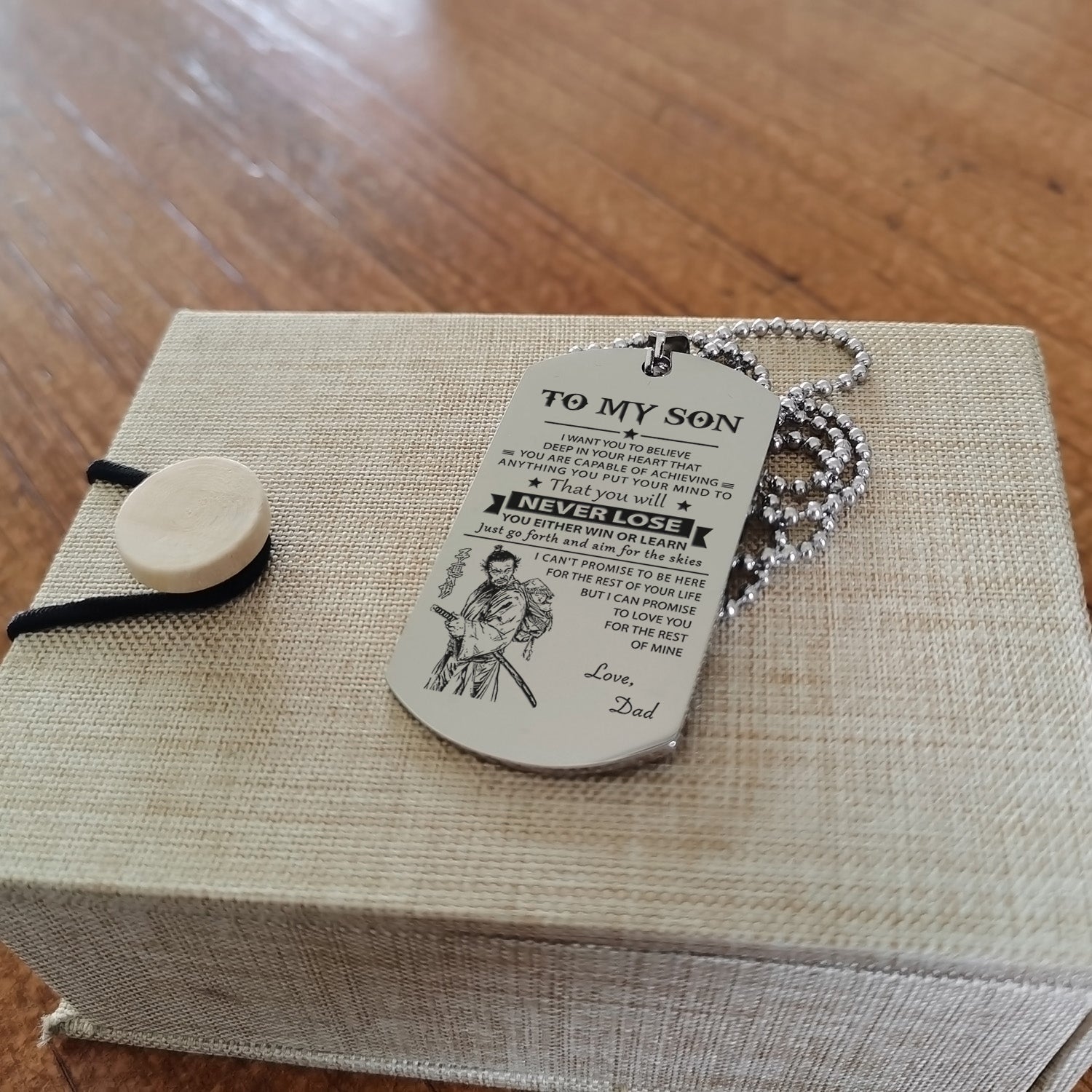 Customizable engraved black dog tag dad to son never lose