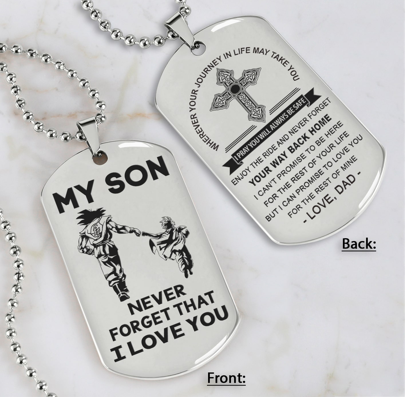 Cross Personalized Double Sided Dog Tag My Son Never Forget That I Love You - Message on the back side