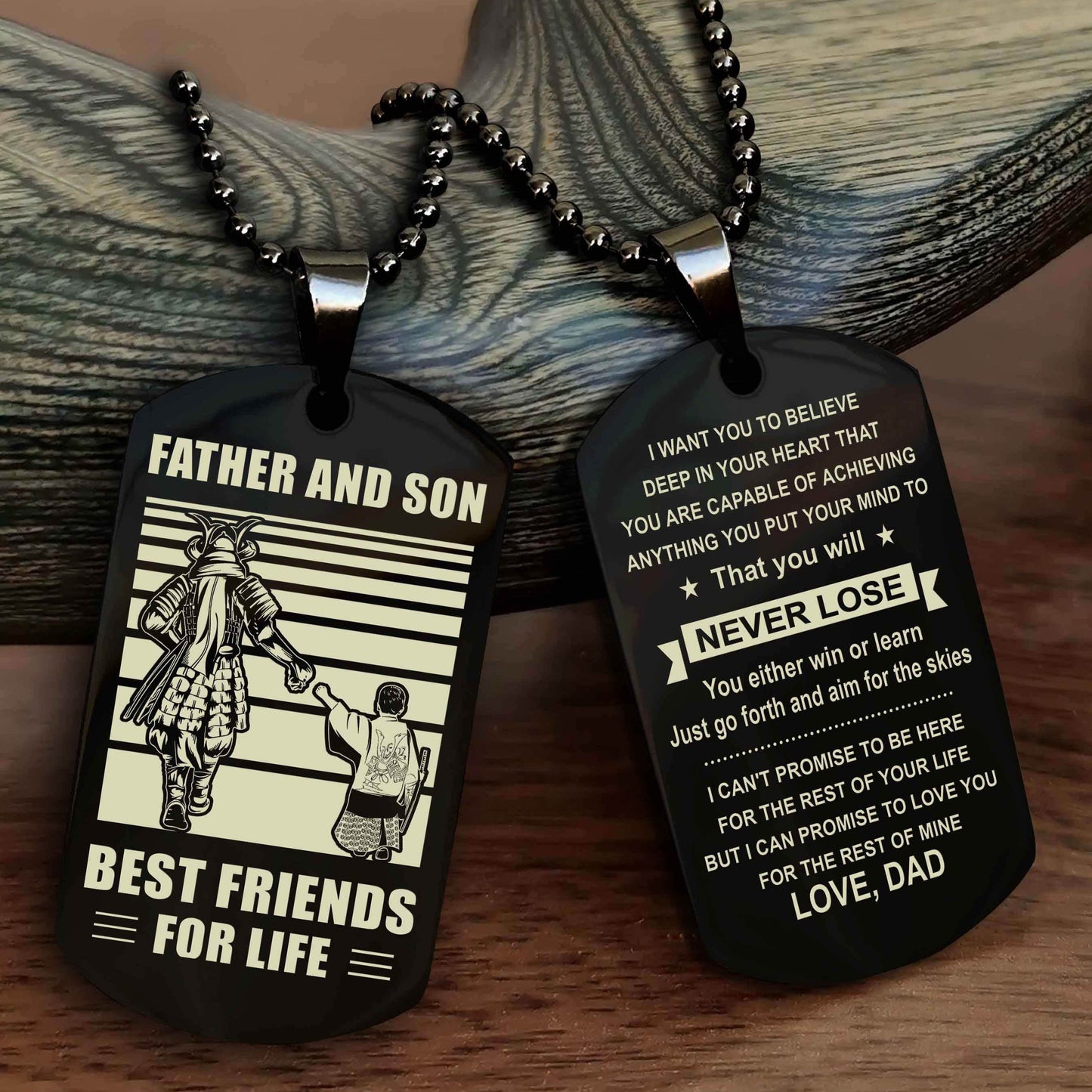 DRB Personalized Double Sided Dog Tag Silver To My Son I Love You - You Will Never Lose You Either Win Or Learn From Dad To Son