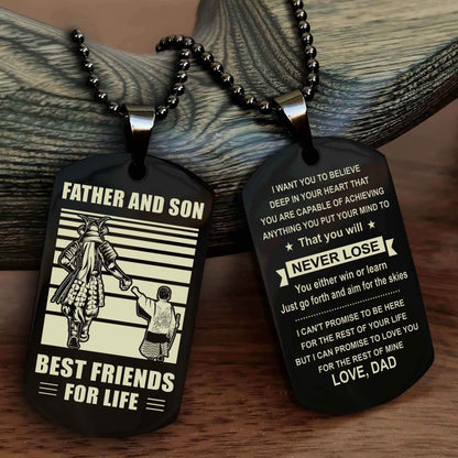 DRB Personalized Double Sided Dog Tag Silver To My Son I Love You - You Will Never Lose You Either Win Or Learn From Dad To Son