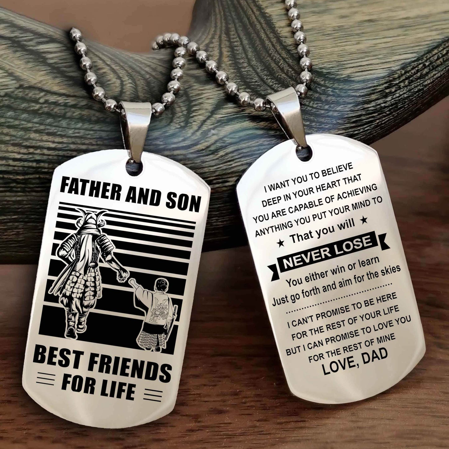 DRB Personalized Double Sided Dog Tag Silver To My Son I Love You - You Will Never Lose You Either Win Or Learn From Dad To Son