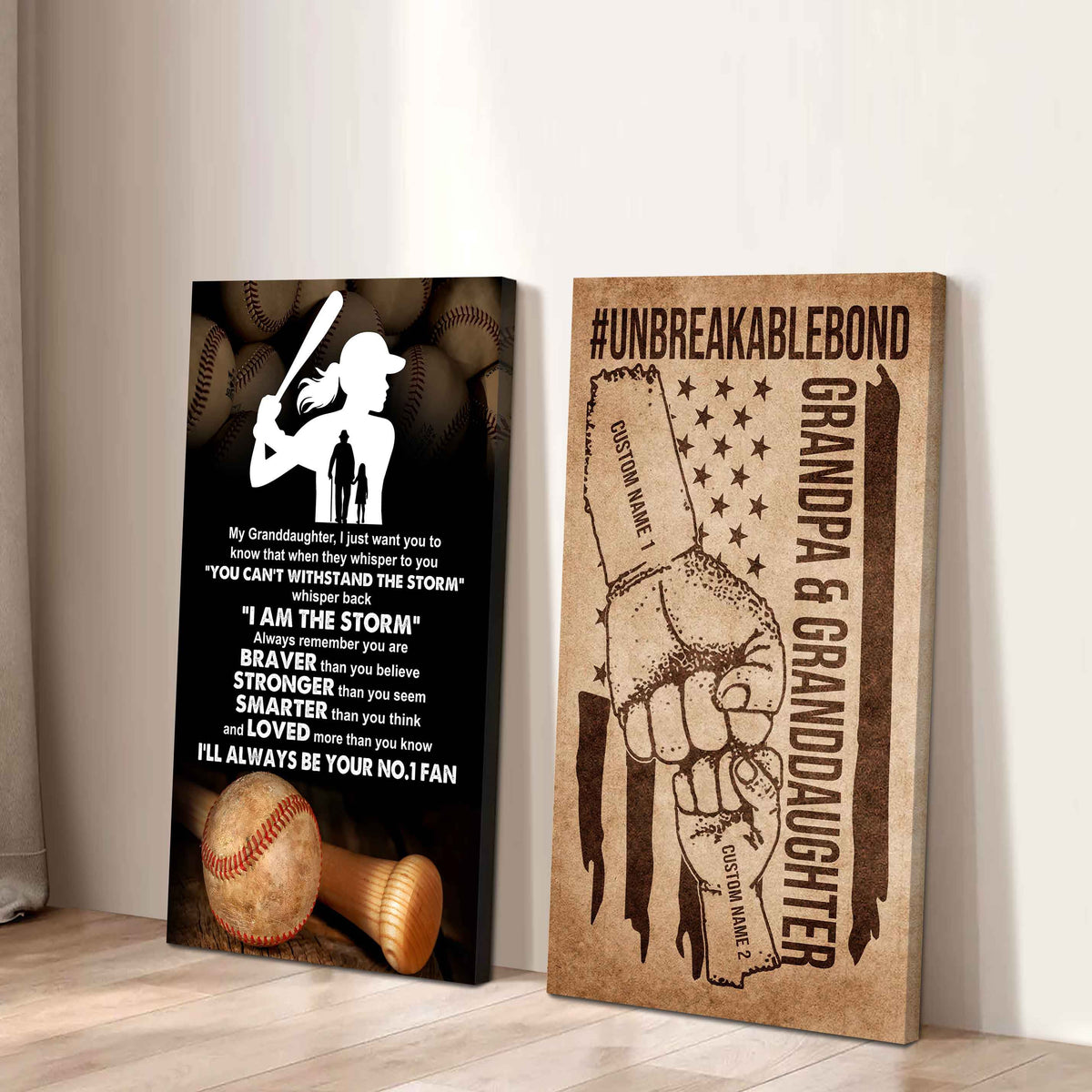 Grandpa And Granddaughter UnBreakable Bond - 2 Piece Canvas Wall Art - Whisper Back I'm The Storm