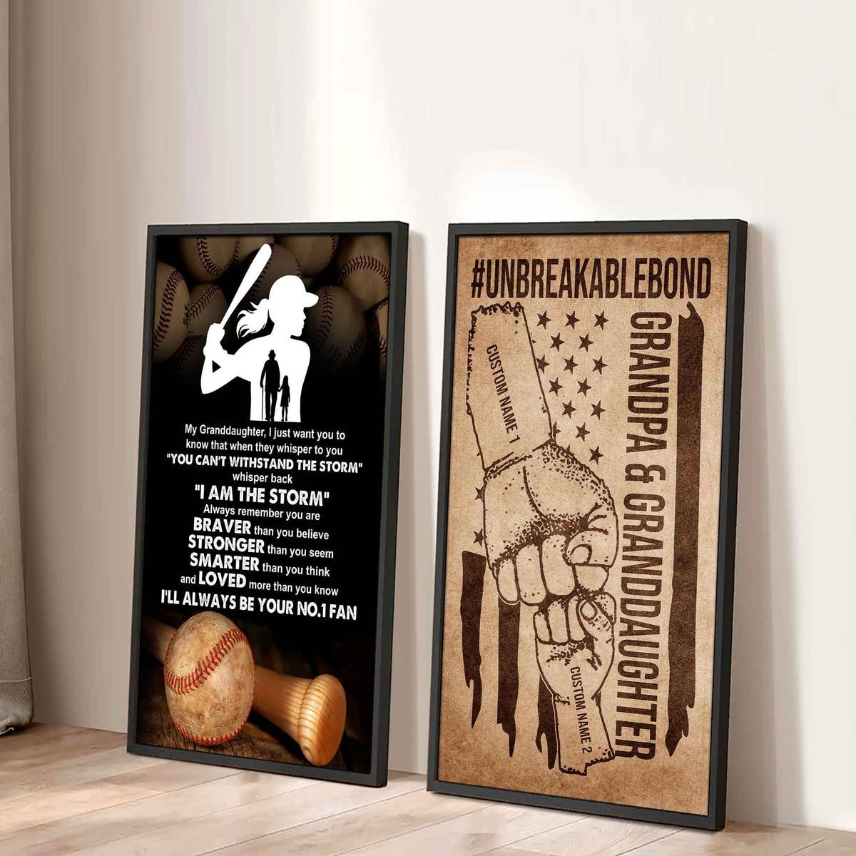Grandpa And Granddaughter UnBreakable Bond - 2 Piece Canvas Wall Art - Whisper Back I'm The Storm