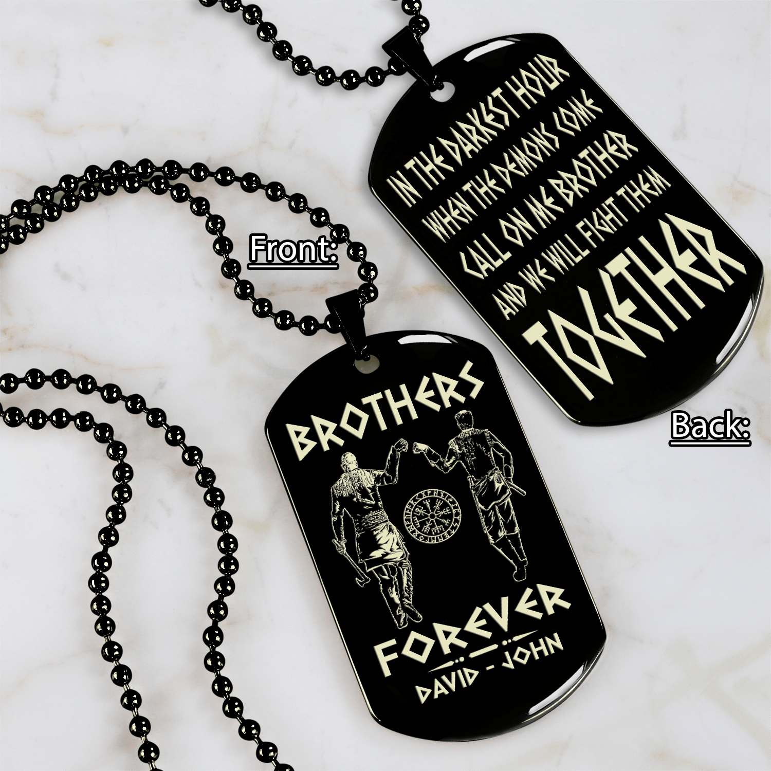 Spartan customizable engraved black dog tag double sided gift from brother, brother forever