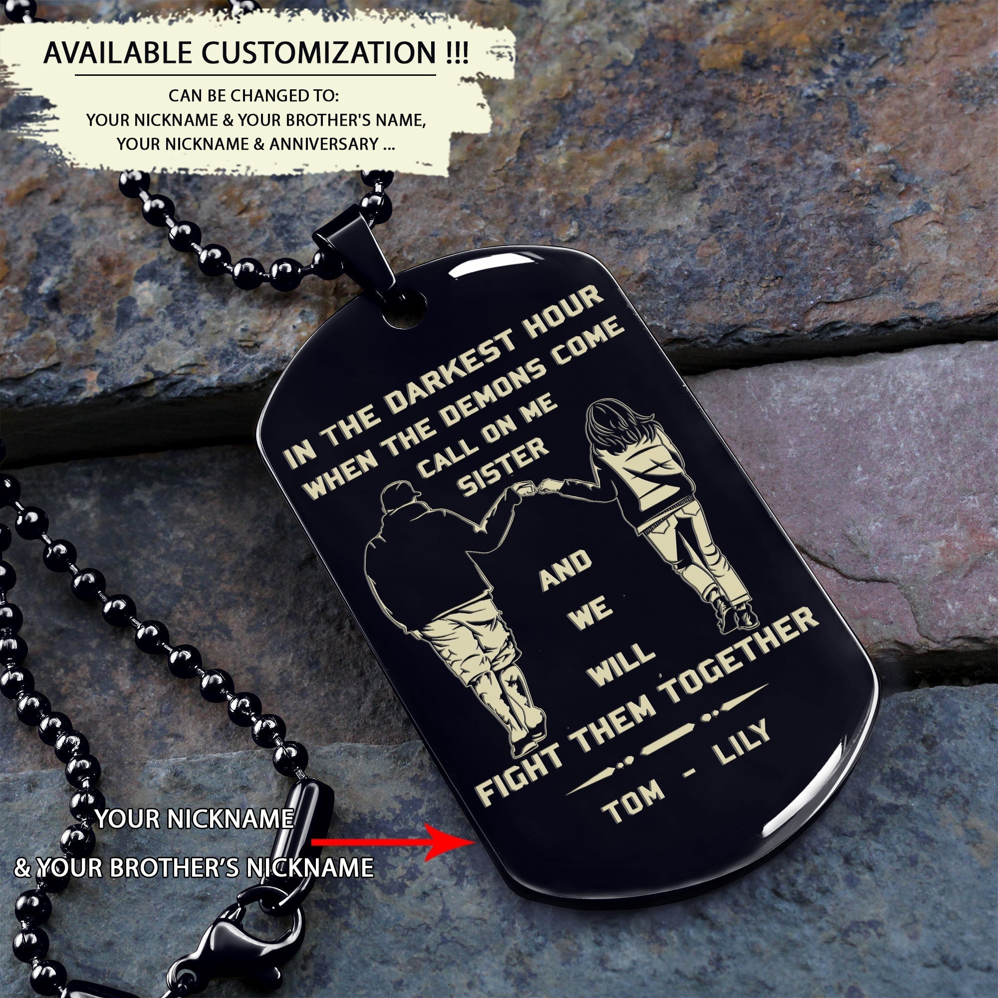 Samurai Customizable engraved brother dog tag gift from brother, In the darkest hour, When the demons come call on me brother and we will fight them together