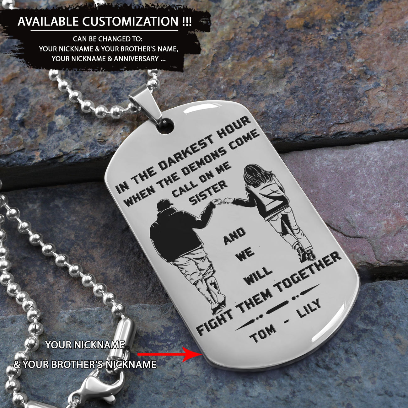 Customizable engraved black dog tag double sided gift from brother, brother forever