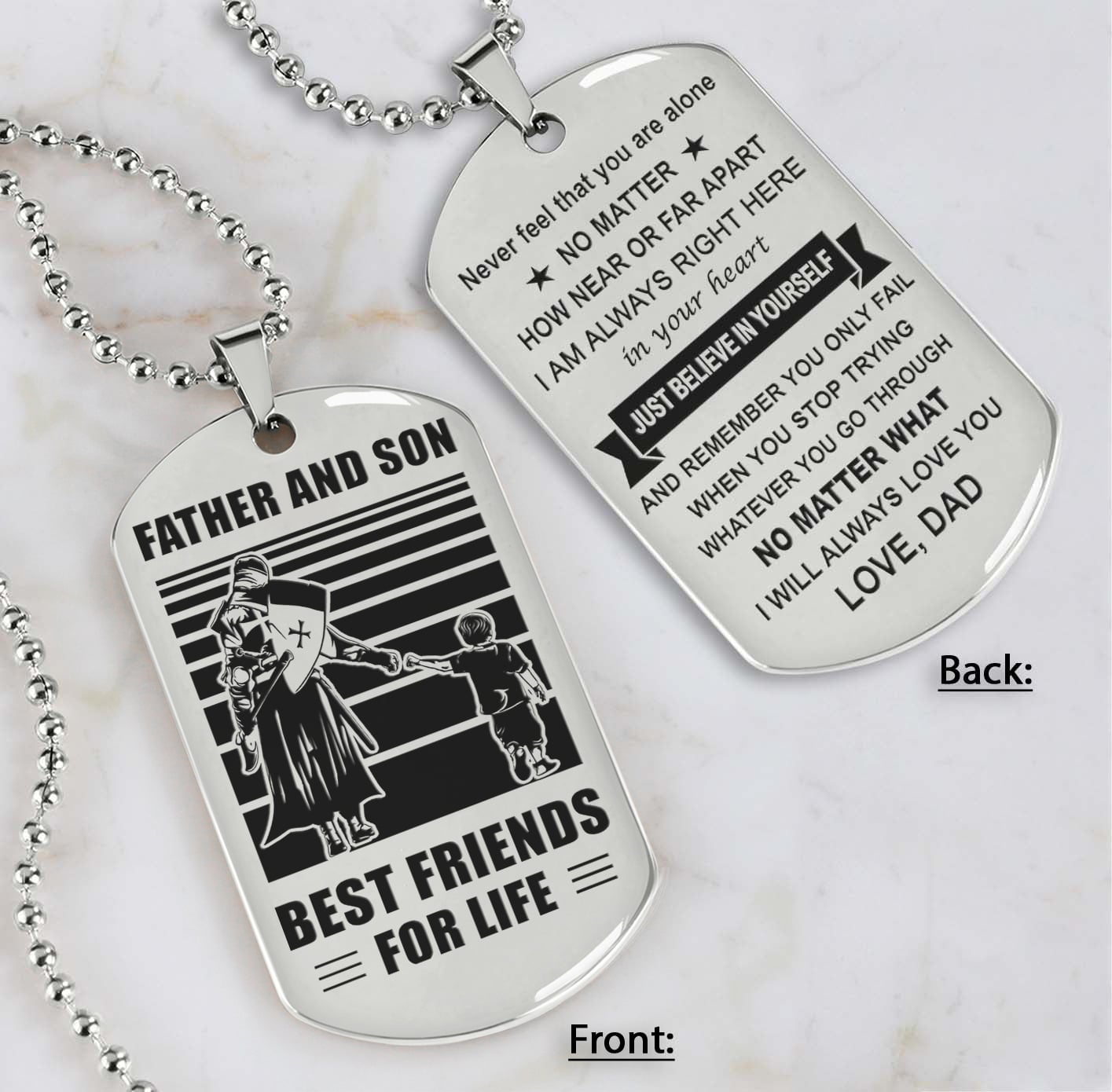 Soldier Silver Version Just Do Your Best - Personalized Double Sided Dog Tag Father And Son Best Friends For Life - Message on the back side