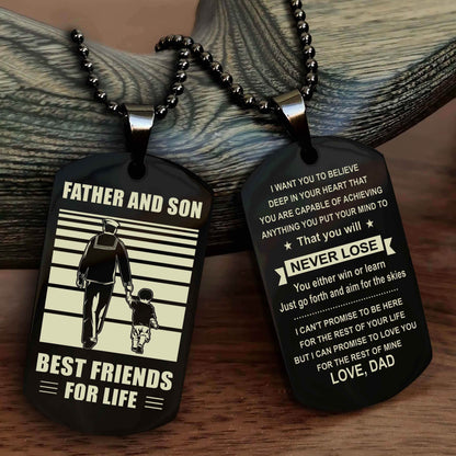 DRB Personalized Double Sided Dog Tag Silver To My Son I Love You - You Will Never Lose You Either Win Or Learn From Dad To Son
