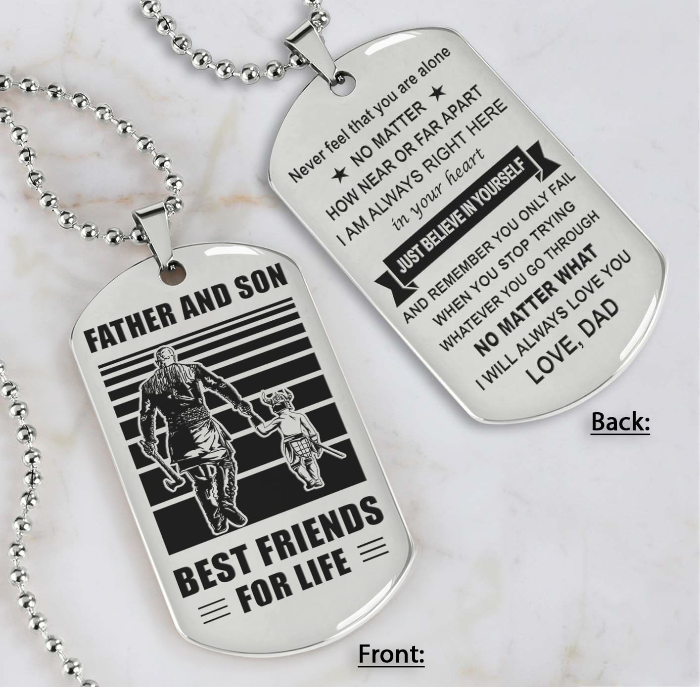 Soldier Silver Version Just Do Your Best - Personalized Double Sided Dog Tag Father And Son Best Friends For Life - Message on the back side