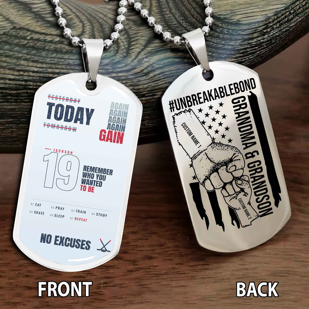 Personalized Double Side Graphic Dog Tag Grandma And Grandson Remember Who You Wanted To Be