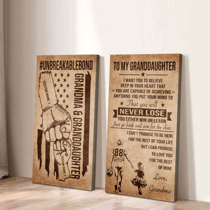 Grandma And Granddaughter UnBreakable Bond - 2 Piece Canvas Wall Art Black Floating Frame - You Will Never Lose You Either Win Or Learn