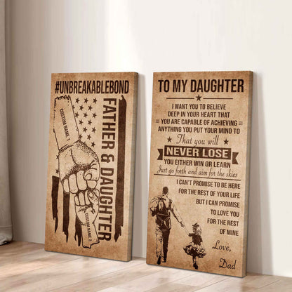Father And Daughter UnBreakable Bond - 2 Piece Canvas Wall Art Black Floating Frame - You Will Never Lose You Either Win Or Learn Love Dad