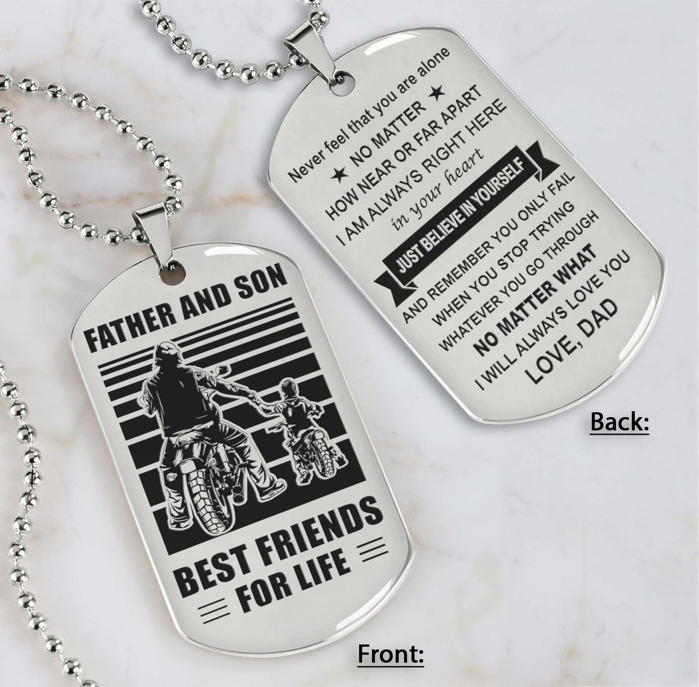 Soldier Silver Version Just Do Your Best - Personalized Double Sided Dog Tag Father And Son Best Friends For Life - Message on the back side