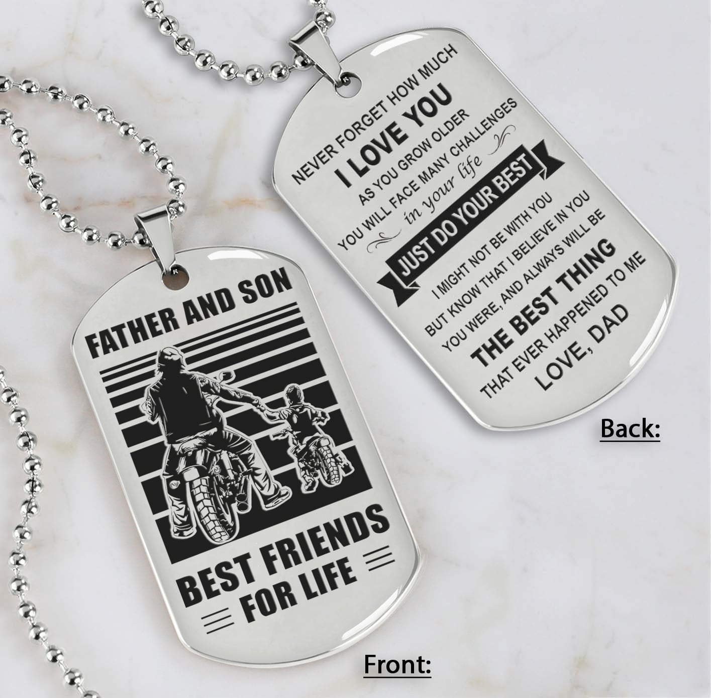 Soldier Silver Version Just Do Your Best - Personalized Double Sided Dog Tag Father And Son Best Friends For Life - Message on the back side