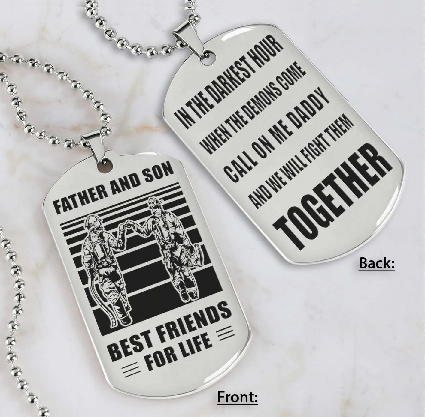 Samurai Personalized Double Sided Dog Tag Call On Me Daddy And We Will Fight Them Together Gifts For Your Dad, From Son To Dad