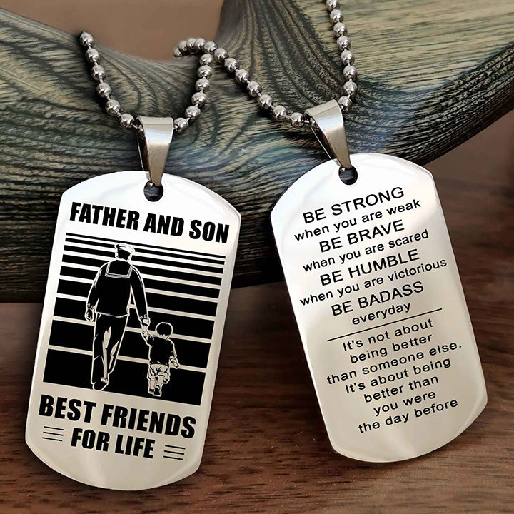 Viking Personalized Double Sided Dog Tag Silver To My Son I Love You - Be Strong When You Are Weak Gift From Dad To Son