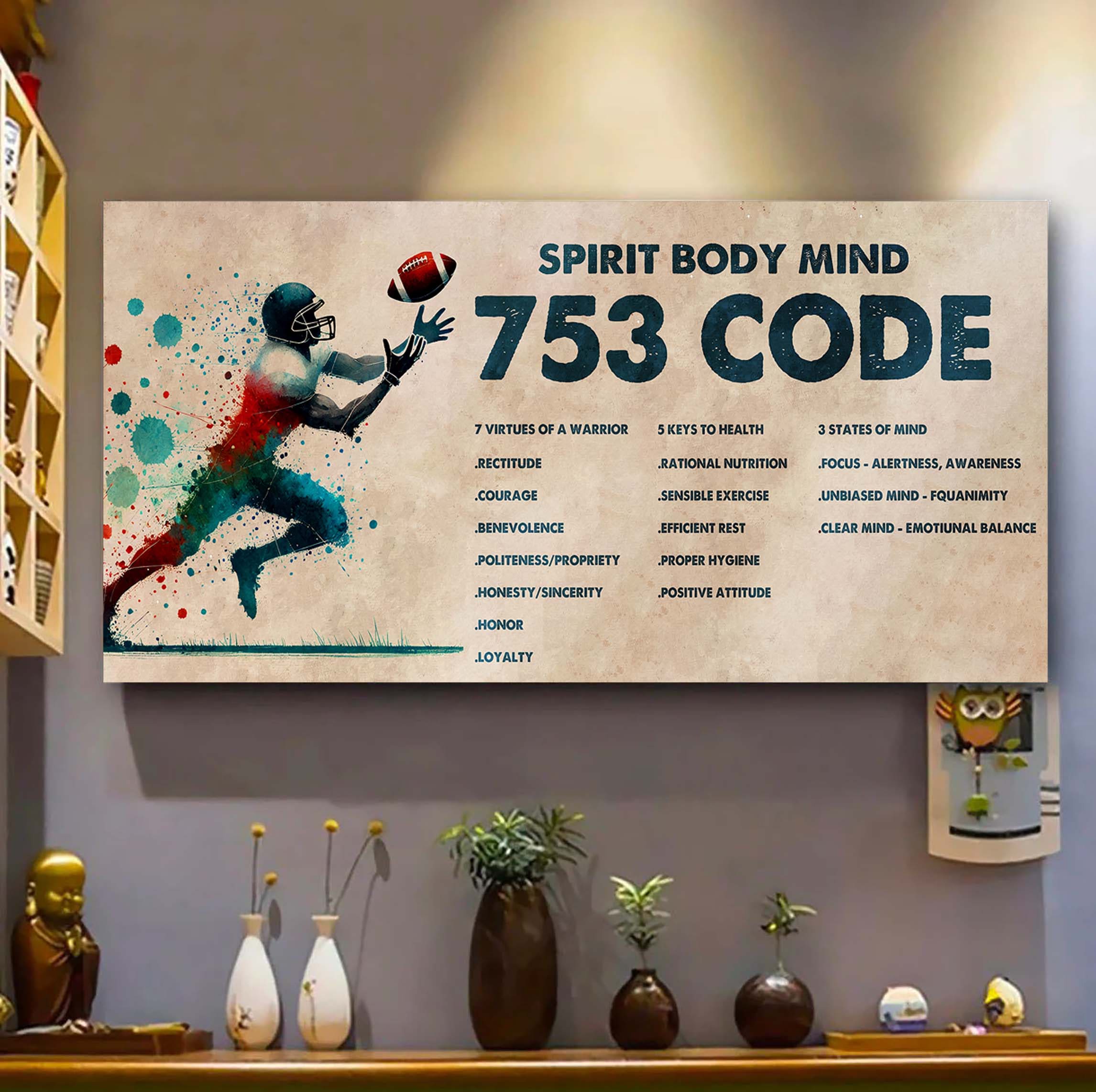 Water Color American Football Poster Canvas 7 5 3 Code Motivation Quotes