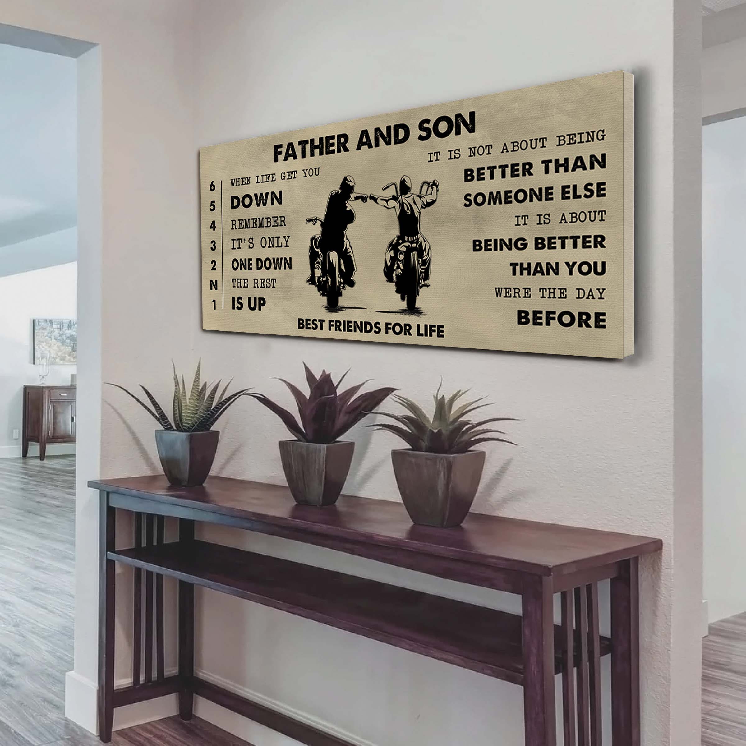 Biker Father And Son Best Friends For Life - Be Strong When You Are Weak Poster Canvas Gift For Son From Father-Photo Upload