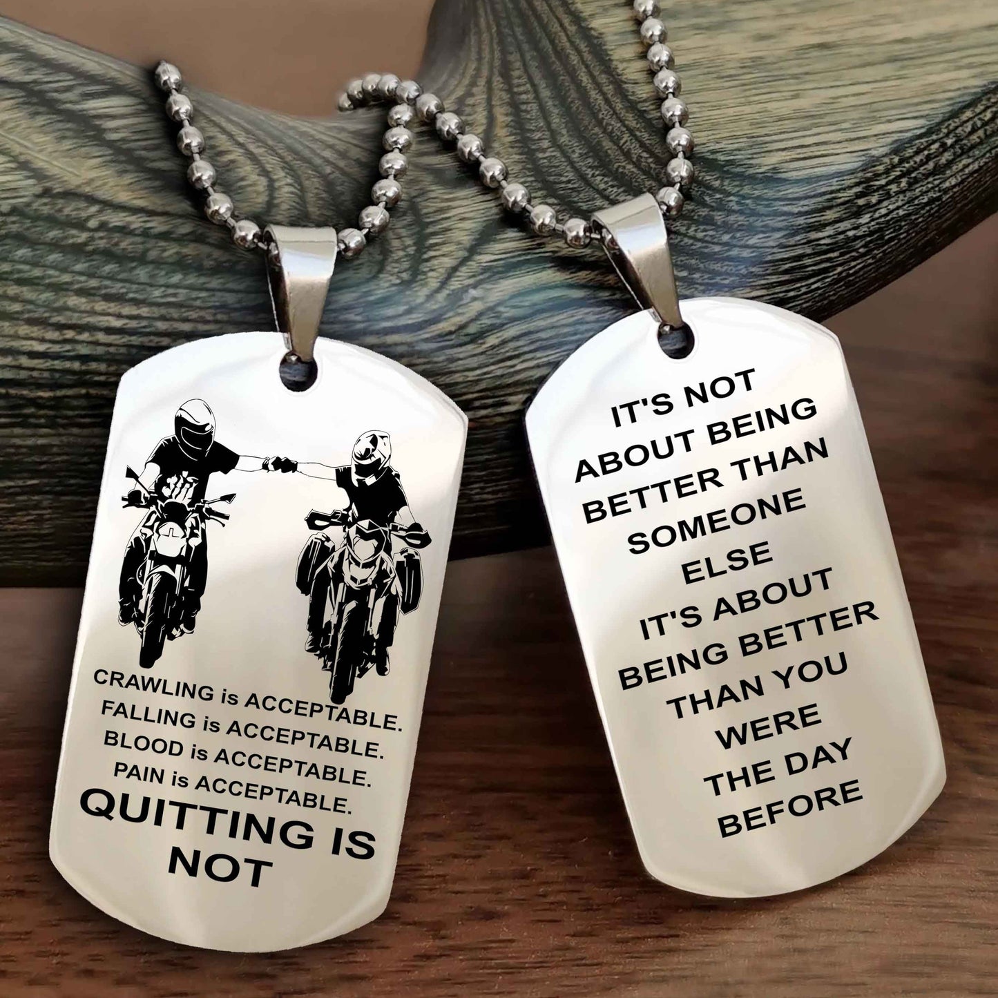 DRB Double Side Dog Tag For Your Friend Quiting Is Not - It's Not About Being Better Than Someone Else