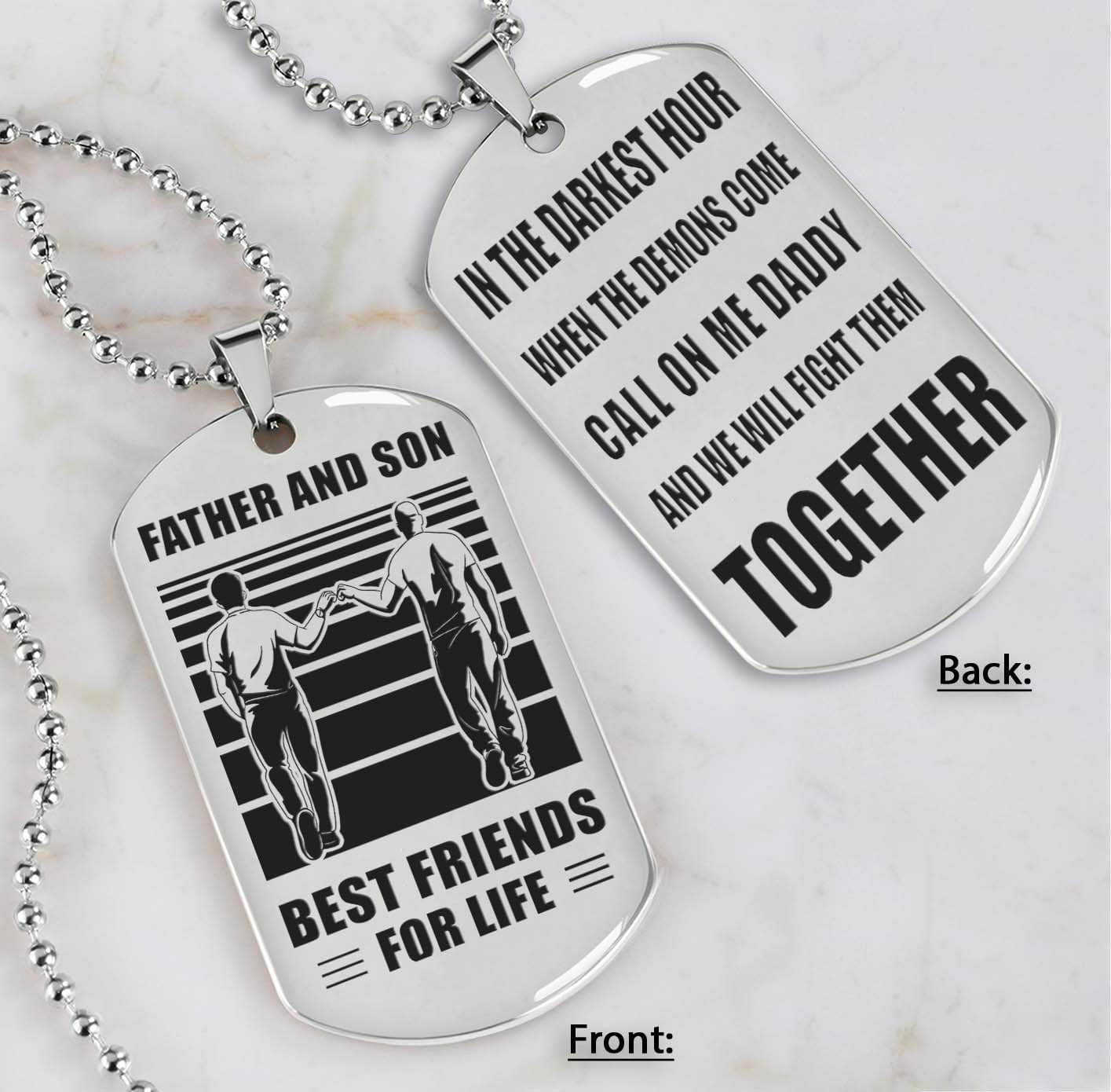 Samurai Personalized Double Sided Dog Tag Call On Me Daddy And We Will Fight Them Together Gifts For Your Dad, From Son To Dad