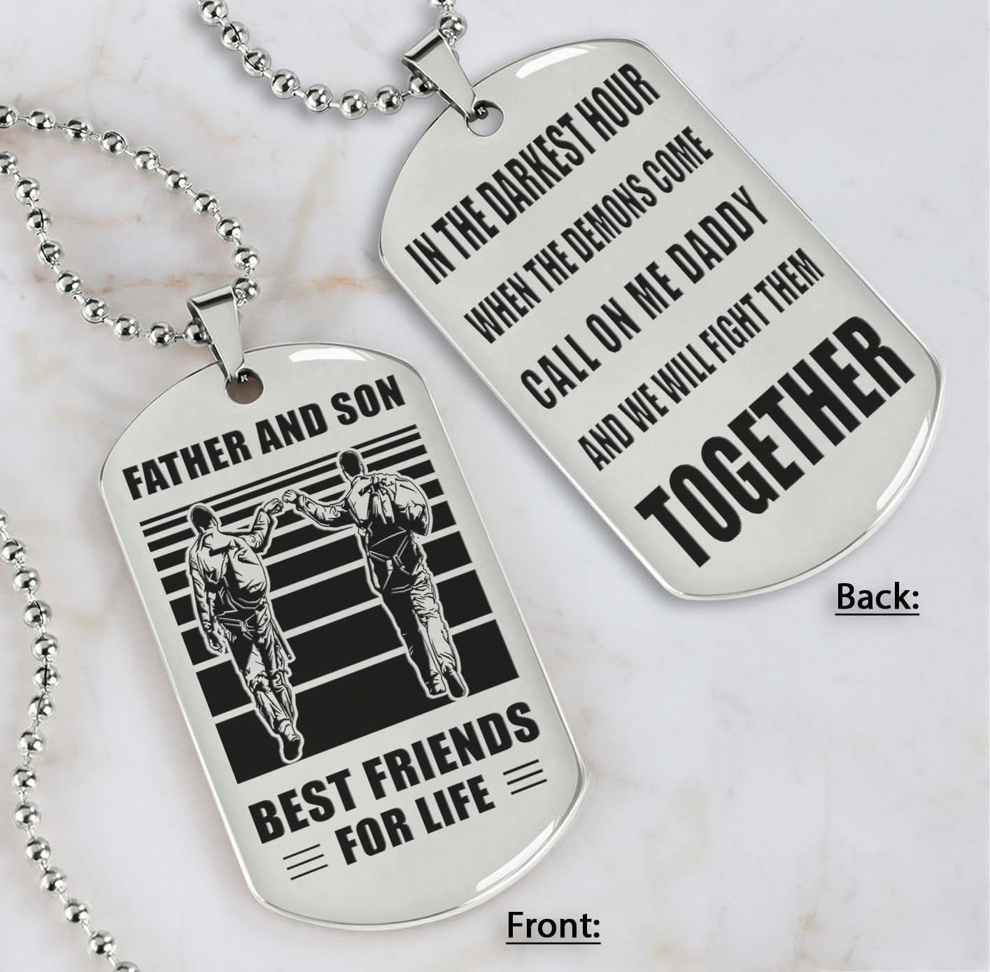 Samurai Personalized Double Sided Dog Tag Call On Me Daddy And We Will Fight Them Together Gifts For Your Dad, From Son To Dad