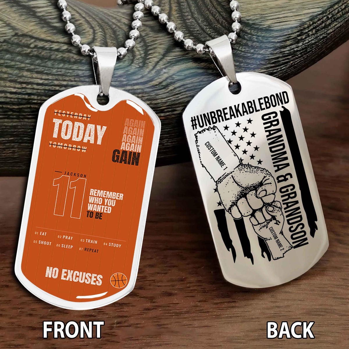 Personalized Double Side Graphic Dog Tag Grandma And Grandson Remember Who You Wanted To Be