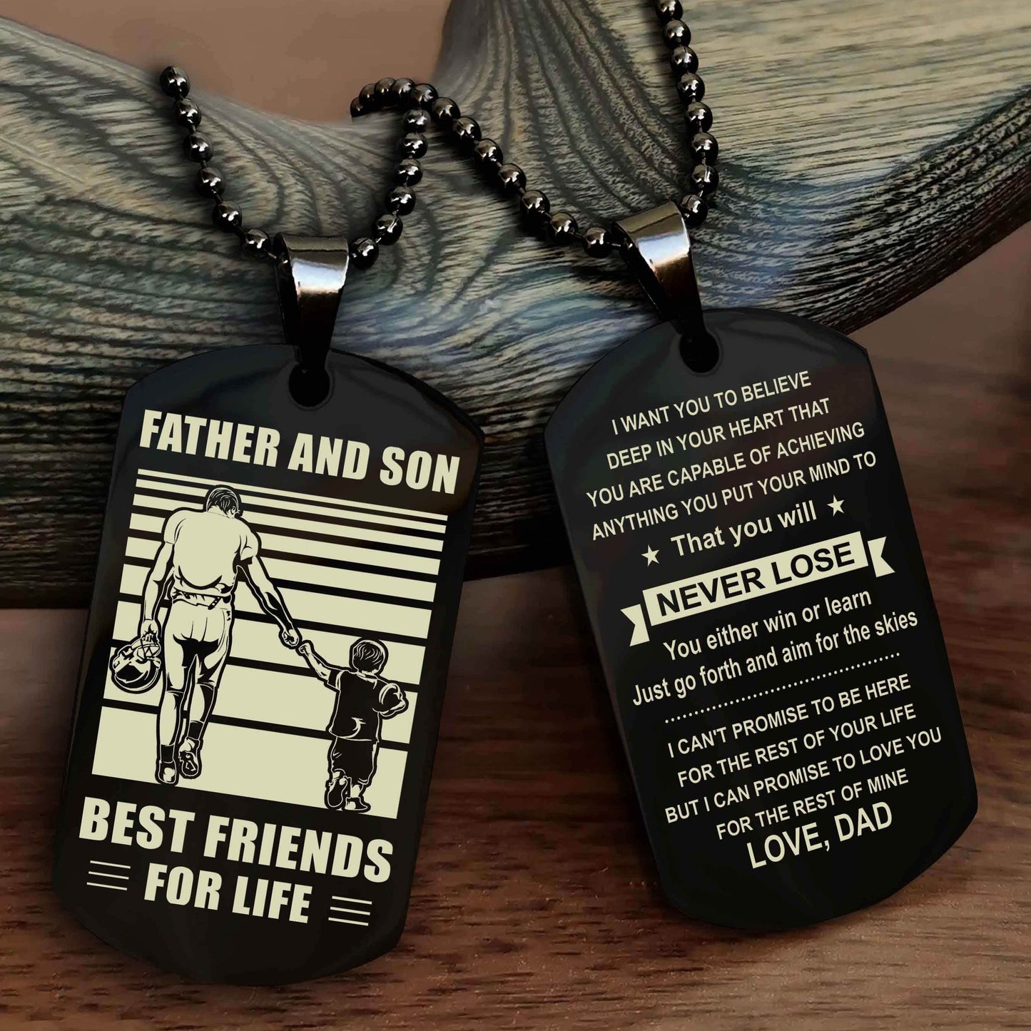 DRB Personalized Double Sided Dog Tag Silver To My Son I Love You - You Will Never Lose You Either Win Or Learn From Dad To Son